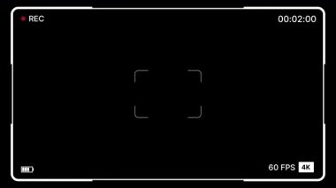 En küçük kamera kaydı modern HUD 'yi rec göstergesi, zaman kodu, pil simgesi, durum çözünürlüğü, fps görüntüleme ve vlog ve yayın için merkez odak parantezi ile örtüyor