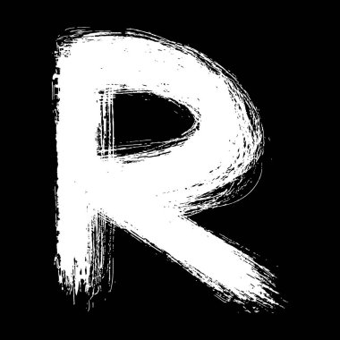 Yarı kuru düz fırça, siyah arkaplan üzerine el çizimi beyaz harf.