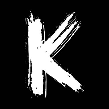 Yarı kuru düz fırça, siyah arkaplan üzerine el çizimi beyaz harf.