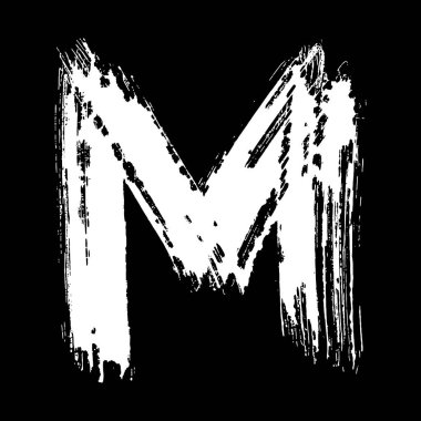 Yarı kuru düz fırça, siyah arkaplan üzerine el çizimi beyaz harf.