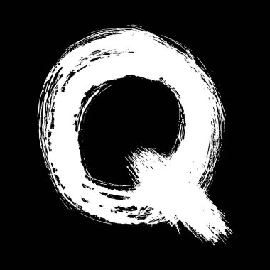 Yarı kuru düz fırça, siyah arkaplan üzerine el çizimi beyaz harf.