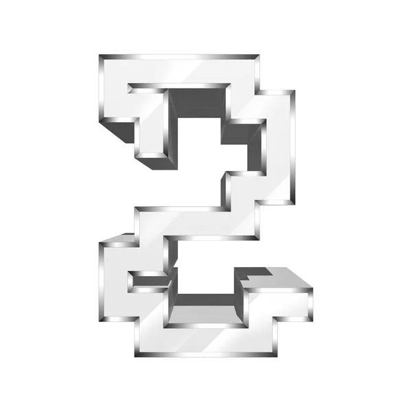 Weergave Illustratie Bizzare Geometrisch Nummer Beveled Metalen Lettertype Geïsoleerd Witte — Stockfoto