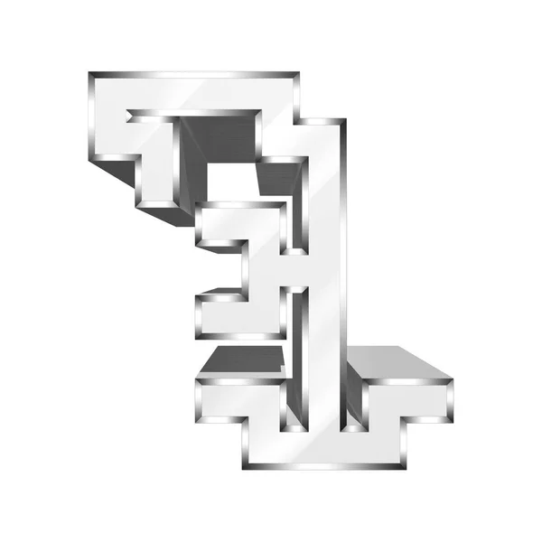 3Dレンダリングイラスト ビッツァ幾何学的数 白の背景に分離されたラベル付き金属フォント — ストック写真