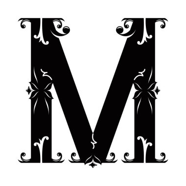 Girdaplı dekoratif büyük harf. Beyaz arkaplanda izole edilmiş sanat yazı tipi..