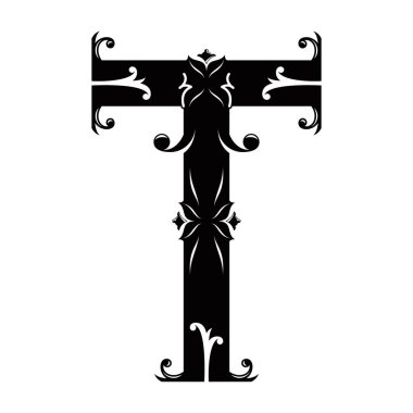 Girdaplı dekoratif büyük harf. Beyaz arkaplanda izole edilmiş sanat yazı tipi..