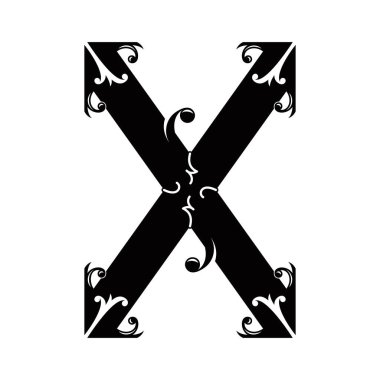 Girdaplı dekoratif büyük harf. Beyaz arkaplanda izole edilmiş sanat yazı tipi..