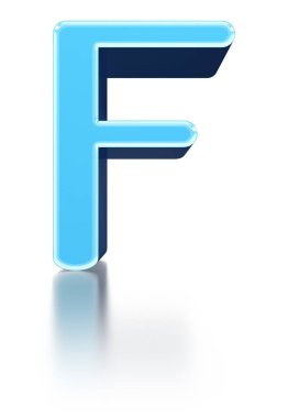 Soluk yüzey yansımaları ile mavi eğimli büyük harf 3D yazı tipi.