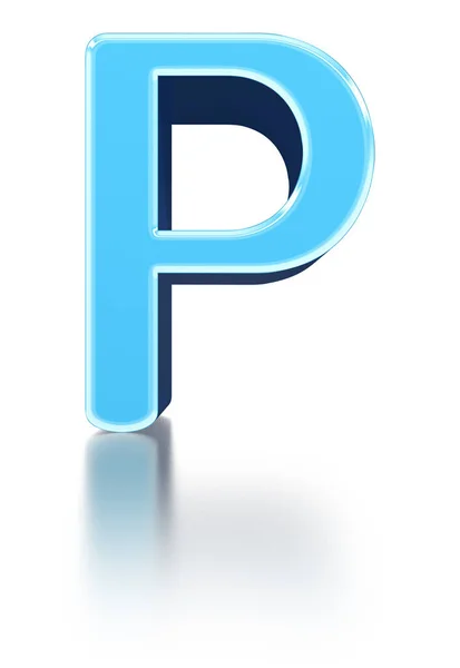 Blue Beveled Uppercase Letter Fonte Com Reflexos Superfície Pálida — Fotografia de Stock