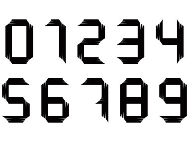 Dekoratif siyah sayılar beyaz arkaplanda izole edilmiş kesikler.