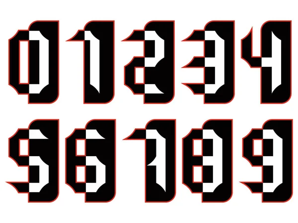Conjunto Números Decorativos Con Contorno Rojo Aislado Sobre Fondo Blanco — Archivo Imágenes Vectoriales