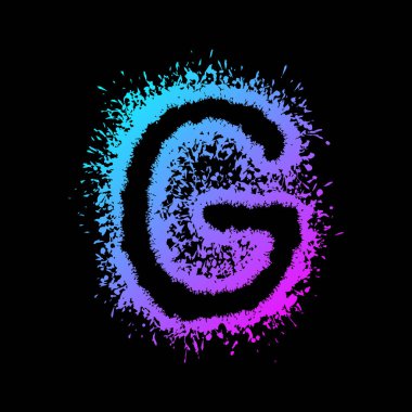 Grunge vektör yazı tipi. Lekeli ve siyah arkaplan üzerine sıçramış renkli bir harf..