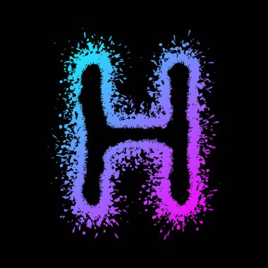 Grunge vektör yazı tipi. Lekeli ve siyah arkaplan üzerine sıçramış renkli bir harf..