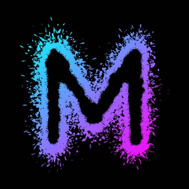 Grunge vektör yazı tipi. Lekeli ve siyah arkaplan üzerine sıçramış renkli bir harf..