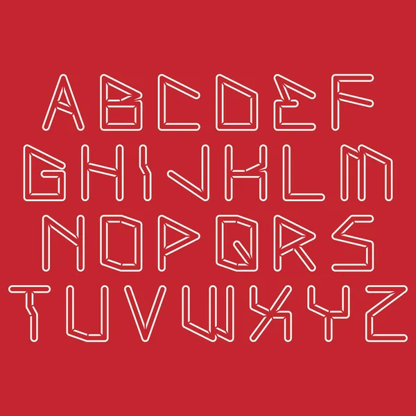 Geometric Decorative Font White Typeset Crimson Background Vector Alphabet — Stock Vector