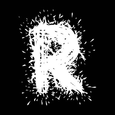 Metal müzik yazı tipi. Siyah arkaplanda kıymıklar olan beyaz harf..