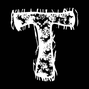 Grunge vektör yazı tipi. Siyah arkaplanda lifli beyaz harf..