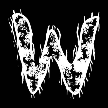 Grunge vektör yazı tipi. Siyah arkaplanda lifli beyaz harf..