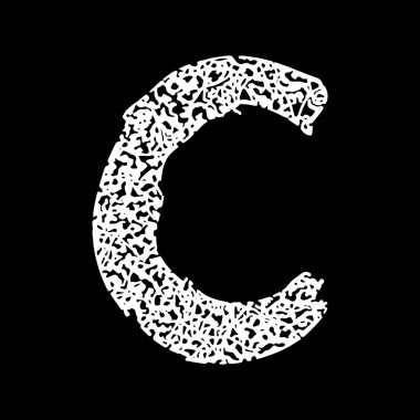 Yüzeyi kaba olan Grunge yazı tipi. Siyah arka planda beyaz büyük harf..