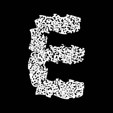 Yüzeyi kaba olan Grunge yazı tipi. Siyah arka planda beyaz büyük harf..