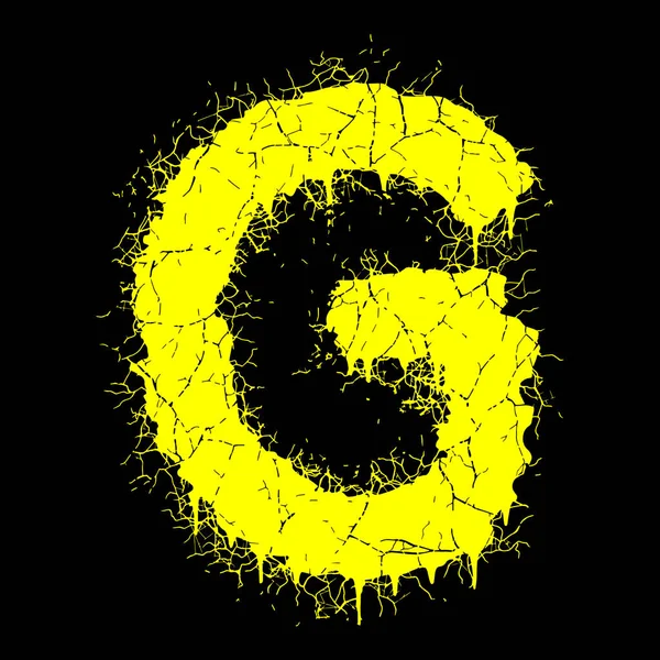 Grunge Vector Font Yellow Letter Cracks Tatters Black Background — Stock Vector