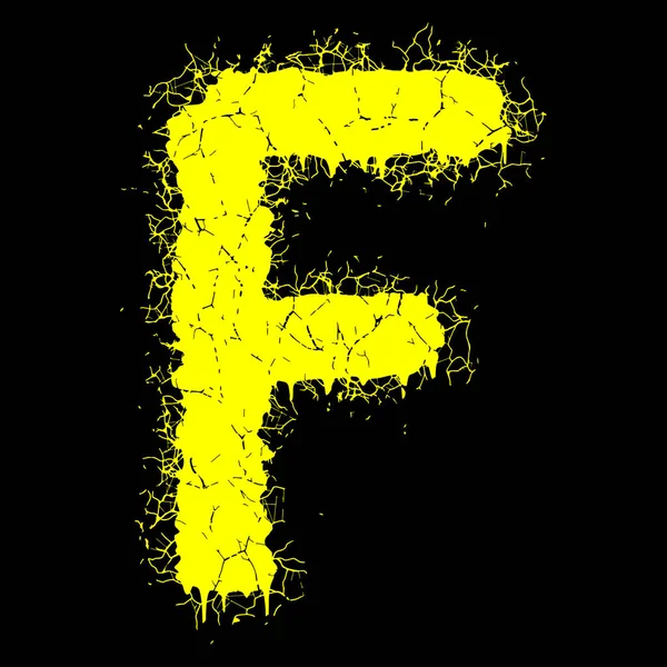 Grunge Vector Font Yellow Letter Cracks Tatters Black Background - Stok Vektor