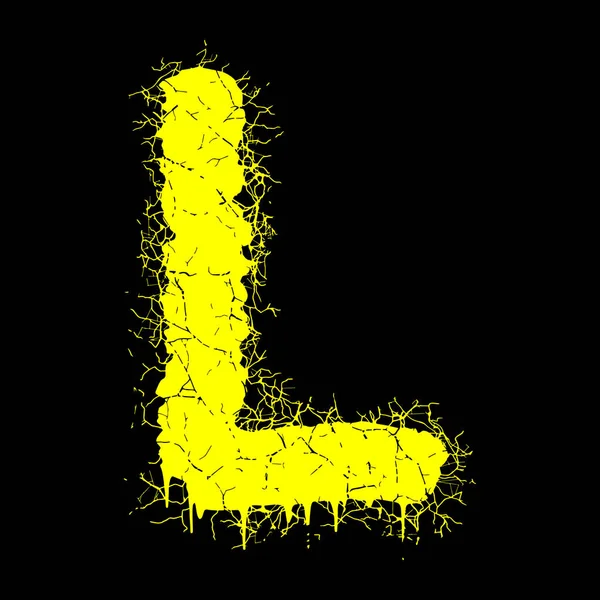 Grunge Vector Font Yellow Letra Con Grietas Harapos Sobre Fondo — Archivo Imágenes Vectoriales