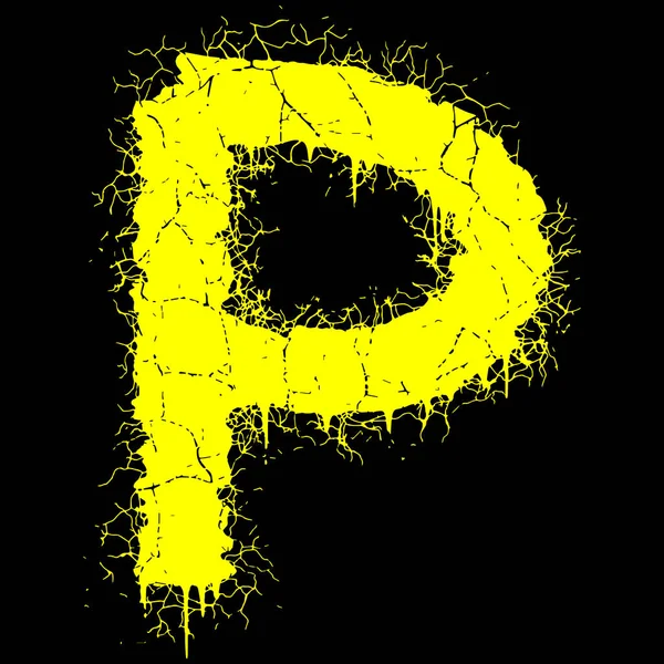 Grunge Vector Font Yellow Letra Con Grietas Harapos Sobre Fondo — Archivo Imágenes Vectoriales