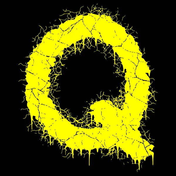 Grunge Vector Font Yellow Lettera Con Crepe Frantumi Sfondo Nero — Vettoriale Stock