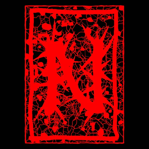 Decoratieve Grunge Font Red Letter Met Stekels Vlekken Zwarte Achtergrond — Stockvector