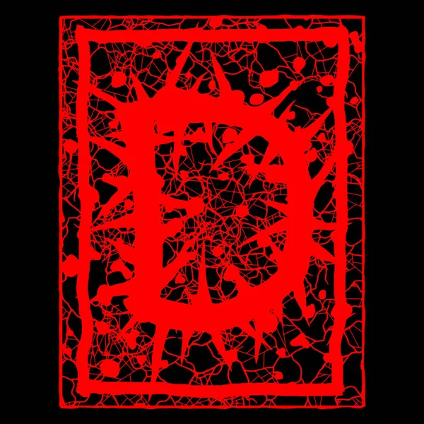 Fuente Grunge Decorativa Letra Roja Con Espinas Manchas Sobre Fondo — Vector de stock