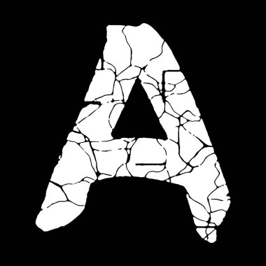 Sıkıntılı ve kırık grunge yazı tipi. Siyah arkaplanda beyaz büyük harf..