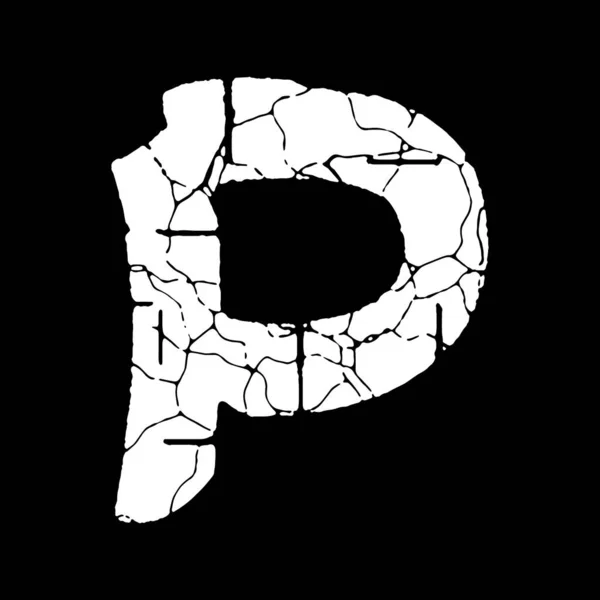 Distressed Broken Grunge Font Cracked White Uppercase Letter Black Background — Stock Vector