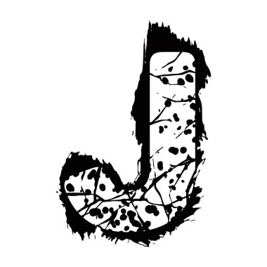 Sıkıntılı grunge yazı tipi. Beyaz arkaplanda siyah vektör harfi izole edildi.