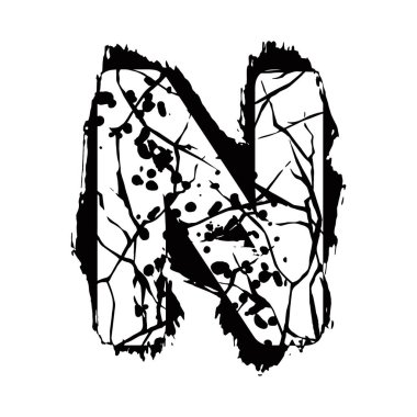 Sıkıntılı grunge yazı tipi. Beyaz arkaplanda siyah vektör harfi izole edildi.