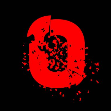 Sıkıntılı grunge yazı tipi. Siyah arkaplanda kırmızı vektör harfi.