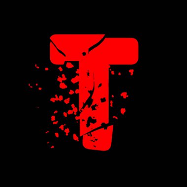 Sıkıntılı grunge yazı tipi. Siyah arkaplanda kırmızı vektör harfi.