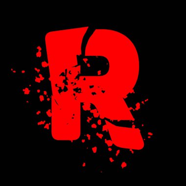 Sıkıntılı grunge yazı tipi. Siyah arkaplanda kırmızı vektör harfi.