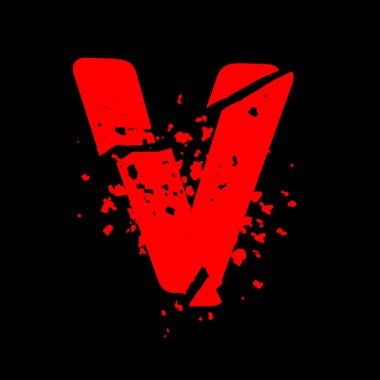 Sıkıntılı grunge yazı tipi. Siyah arkaplanda kırmızı vektör harfi.