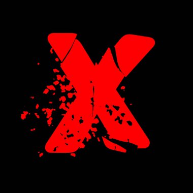 Sıkıntılı grunge yazı tipi. Siyah arkaplanda kırmızı vektör harfi.