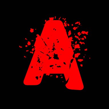 Sıkıntılı grunge yazı tipi. Siyah arkaplanda kırmızı vektör harfi.