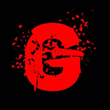 Sıkıntılı grunge yazı tipi. Siyah arkaplanda kırmızı vektör harfi.