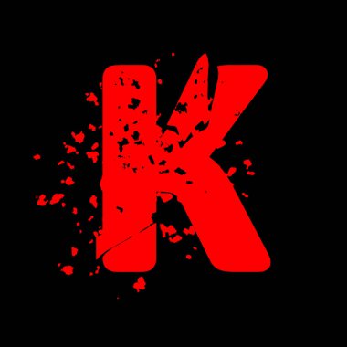 Sıkıntılı grunge yazı tipi. Siyah arkaplanda kırmızı vektör harfi.