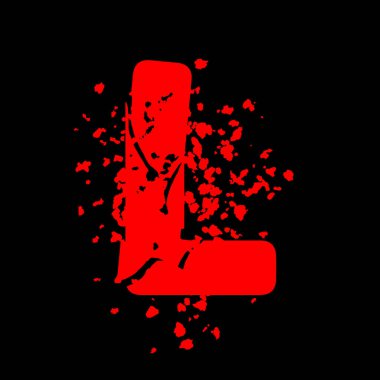 Sıkıntılı grunge yazı tipi. Siyah arkaplanda kırmızı vektör harfi.