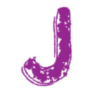 Kürk efektli mor büyük harf beyaz arkaplanda izole.