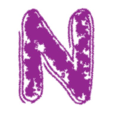 Kürk efektli mor büyük harf beyaz arkaplanda izole.