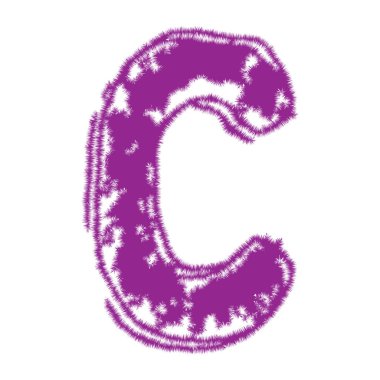Kürk efektli mor büyük harf beyaz arkaplanda izole.