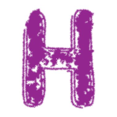 Kürk efektli mor büyük harf beyaz arkaplanda izole.