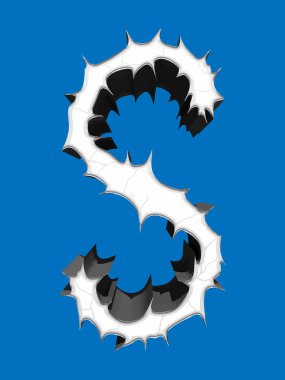 Dikenli büyük harf mavi arkaplanda izole edildi. Grunge yazı tipi.