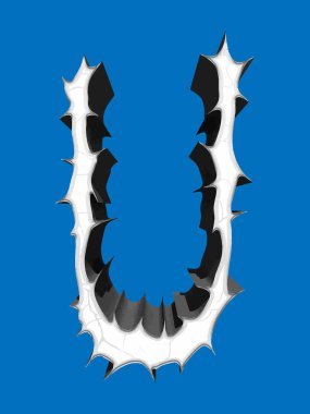 Dikenli büyük harf mavi arkaplanda izole edildi. Grunge yazı tipi.