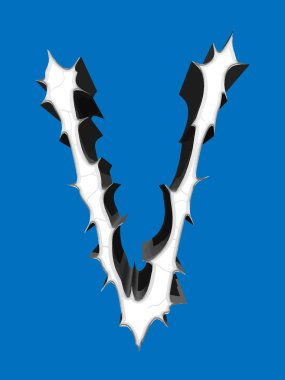 Dikenli büyük harf mavi arkaplanda izole edildi. Grunge yazı tipi.